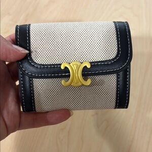 CELINE Beige and Black Wallet with Gold Accent